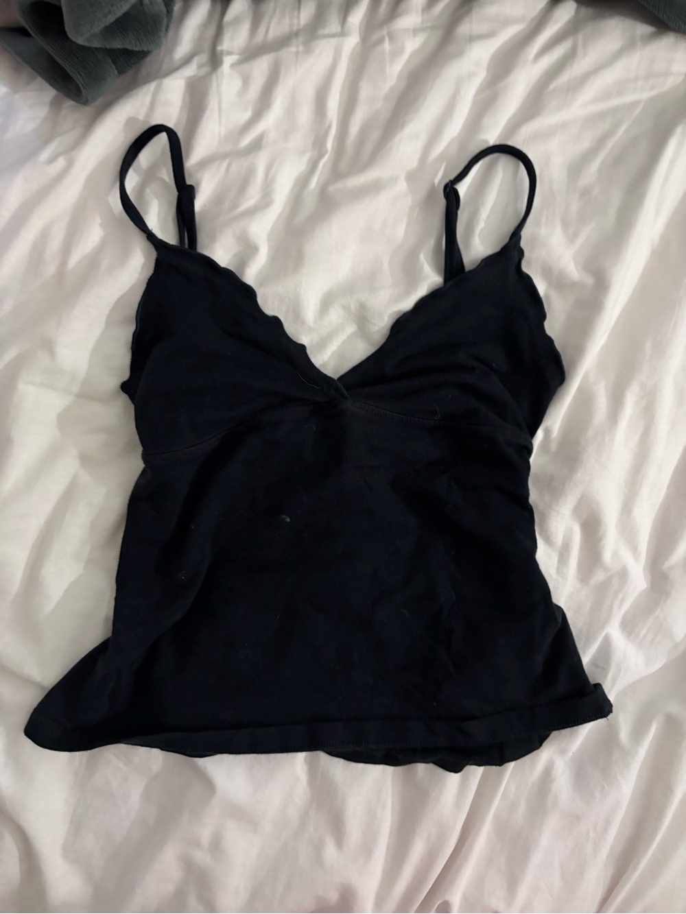 Brandy Melville Black V-Neck Scallop-Edge Camisole